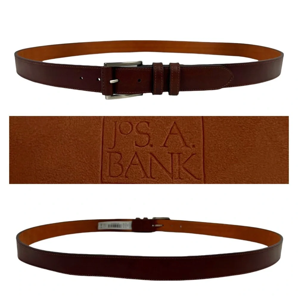 Jos A Bank Leather Belt Brown Men's Size 52 Genuine Leather Thick New $69.50